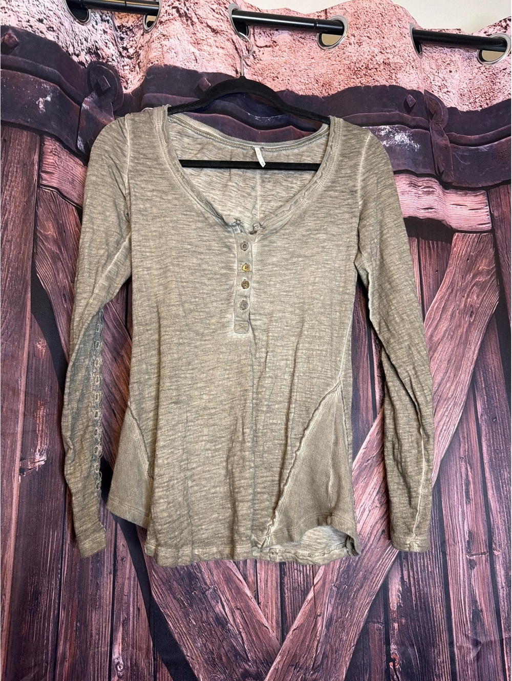 Free People Long Sleeve Henley Top with Lace Detail Size M